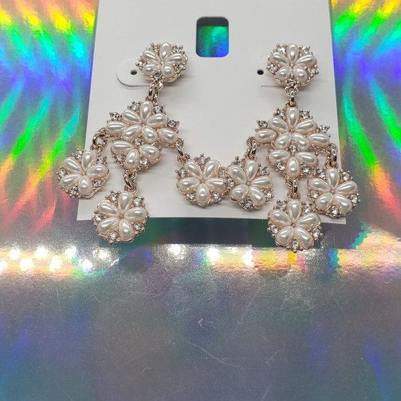 NWT Charter Club Chandelier Earrings pearls golden crystals prom wedding - Picture 4 of 4